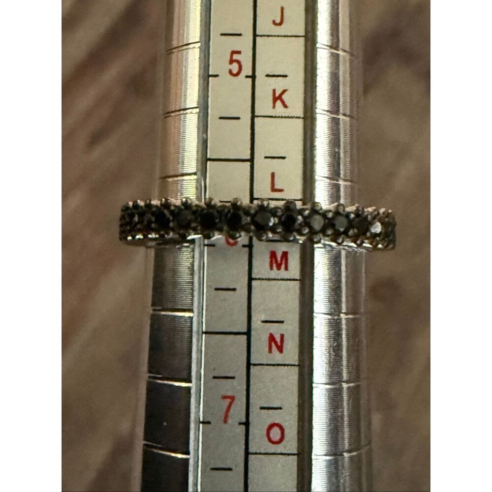 Striking Black Gemstone Eternity Band - Slim Sterling Silver Stacking Ring Size - Picture 5 of 6